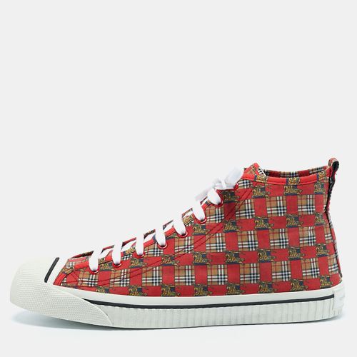 Burberry Red Check Fabric Kingly High Top Sneakers Size 45 - Burberry - Modalova