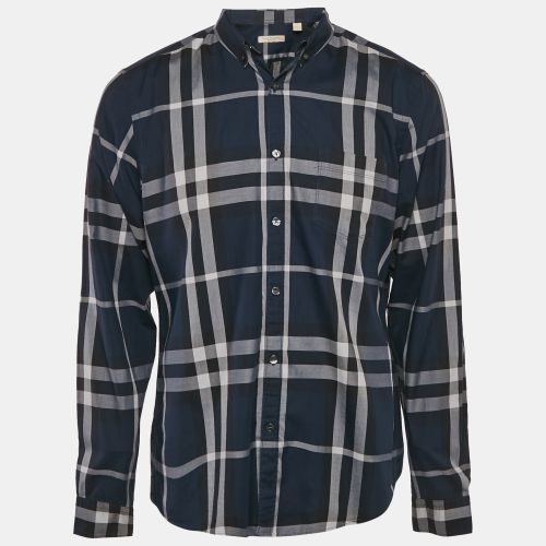 Burberry Navy Blue Plaid Cotton Button Down Shirt L - Burberry - Modalova