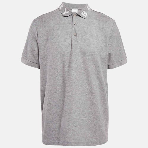 Burberry Grey Cotton Pique Knit Logo Patterned Collar Polo T-Shirt XL - Burberry - Modalova