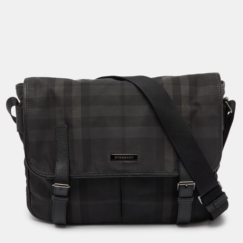 Burberry Grey/Black Smoke Check Nylon and Leather Messenger Bag - Burberry - Modalova