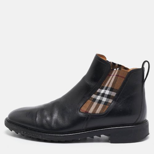 Burberry Black Vintage Check Detail Leather Chelsea Boots Size 45 - Burberry - Modalova