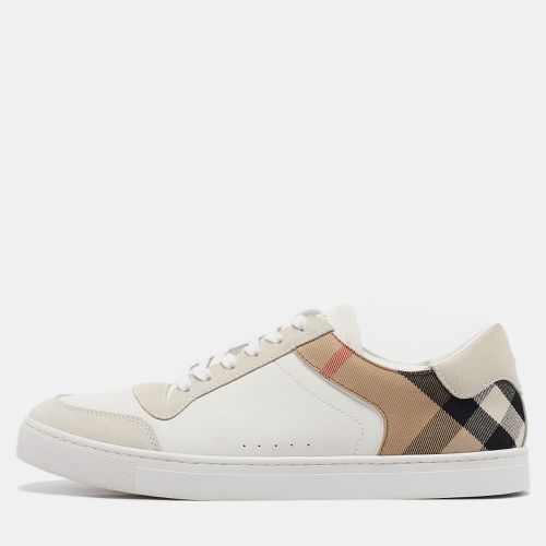 Burberry White/Beige Leather and House Check Canvas New Reeth Sneakers Size 45 - Burberry - Modalova