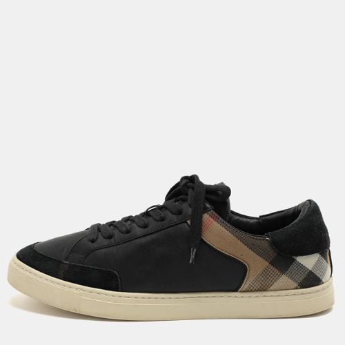 Burberry Black/Beige Leather and House Check Canvas Low Top Sneakers Size 43 - Burberry - Modalova