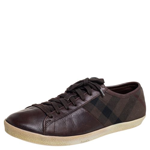 House Check Canvas And Leather Lace Up Low Top Sneakers Size 43 - Burberry - Modalova