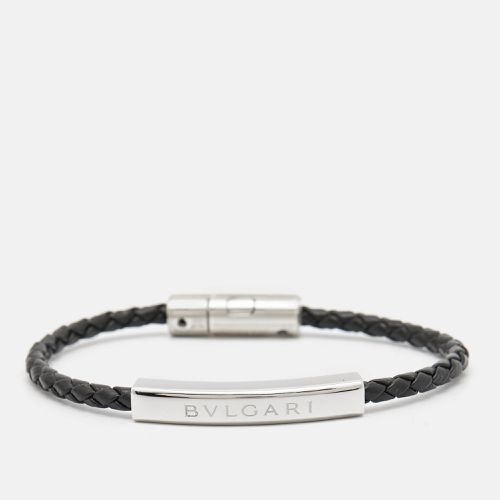 Bvlgari Bvlgari Black Braided Leather Silver Tone Bracelet - Bvlgari - Modalova