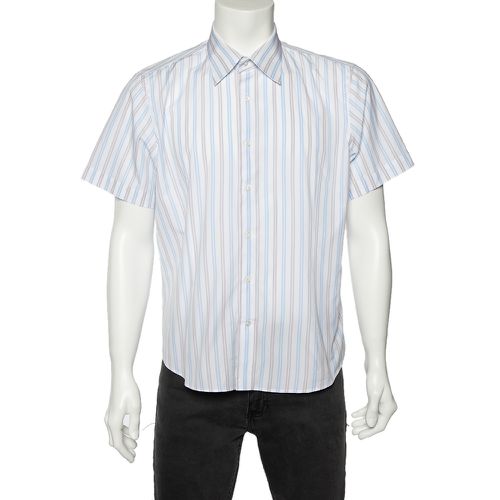 Balmain White Striped Cotton Short Sleeve Shirt L - Balmain - Modalova