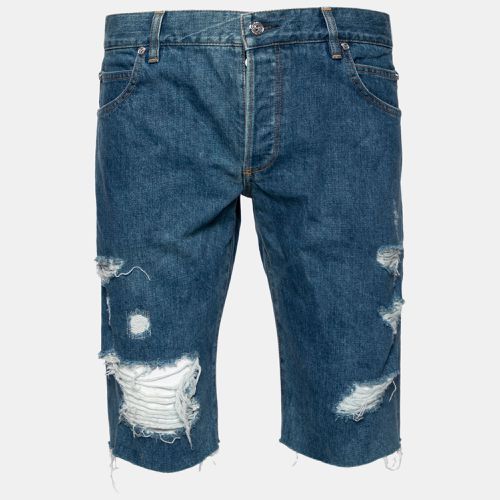 Balmain Blue Distressed Denim Frayed Edge Detail Shorts M - Balmain - Modalova