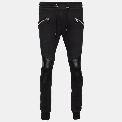 Balmain Black Cotton Rib Paneled Biker Track Pants L - Balmain - Modalova