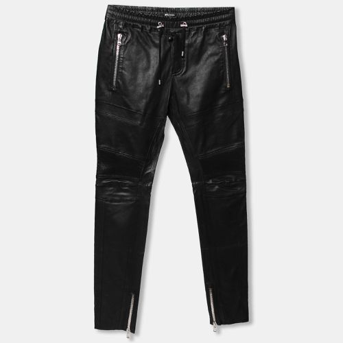 Balmain Black Lamb Leather Biker Trousers L - Balmain - Modalova