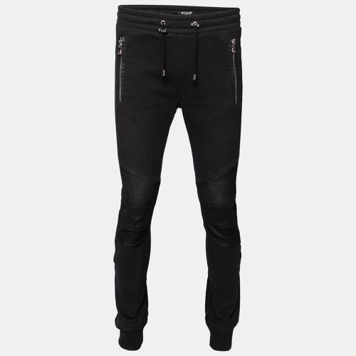 Balmain Midnight Blue Cotton & Leather Patch Detail Joggers L - Balmain - Modalova