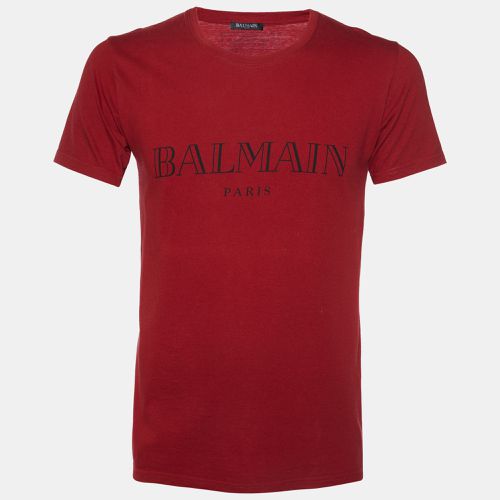 Balmain Red Logo Print Cotton Crew Neck T-Shirt XS - Balmain - Modalova