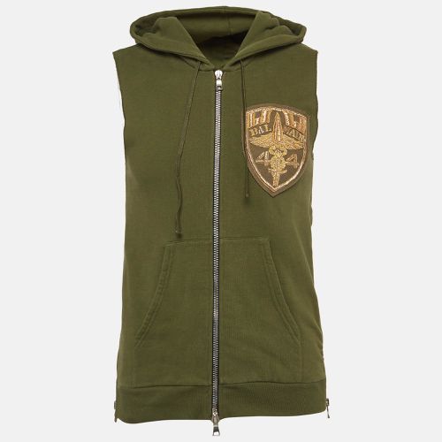 Balmain Green Metallic Applique Cotton Knit Sleeveless Hoodie XS - Balmain - Modalova