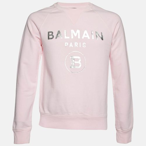 Balmain Pink Logo Print Cotton Crew Neck Sweatshirt S - Balmain - Modalova