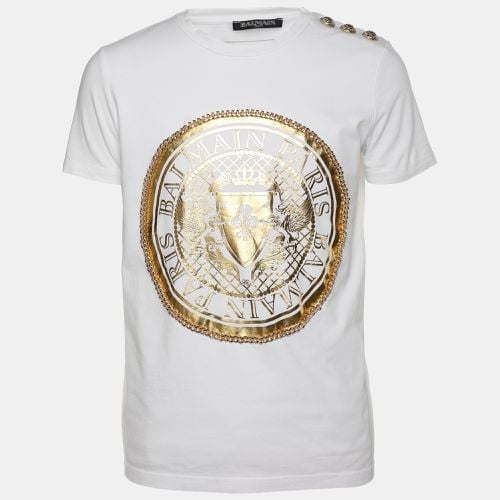 Balmain White Cotton Logo Print Chain Details T-Shirt M - Balmain - Modalova