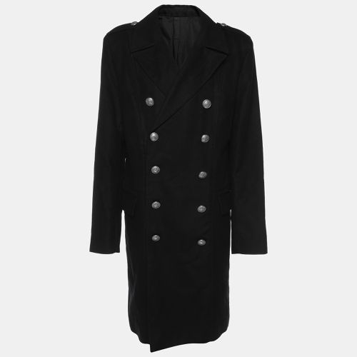 Balmain Black Viscose Blend Double Breasted Long Coat XXL - Balmain - Modalova