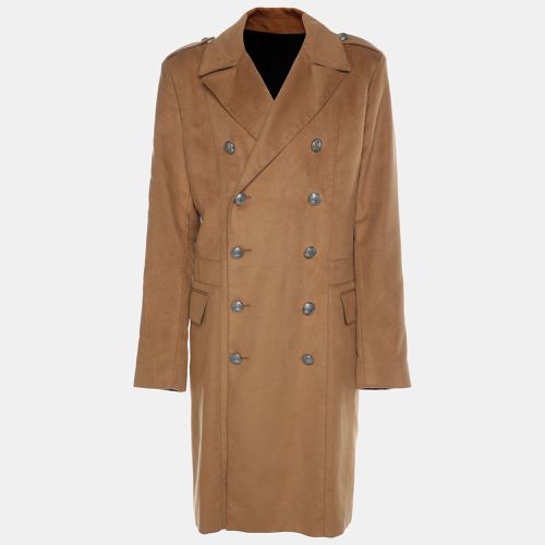 Balmain Beige Wool Blend Double Breasted Long Coat - Balmain - Modalova