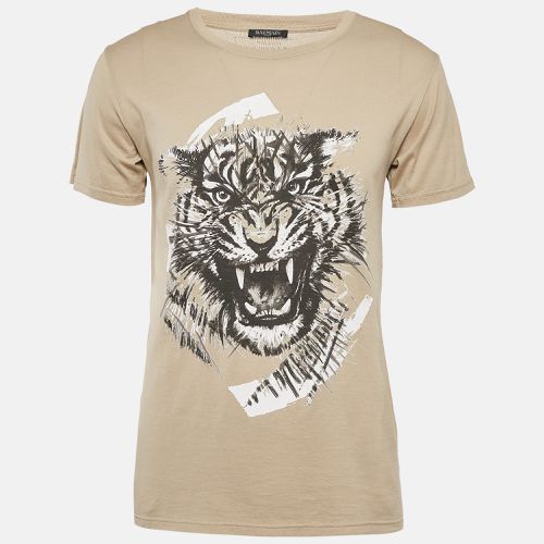 Balmain Beige Tiger Print Cotton Round Neck T-Shirt M - Balmain - Modalova