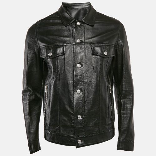 Balmain Black Logo Print Leather Button Front Jacket M - Balmain - Modalova