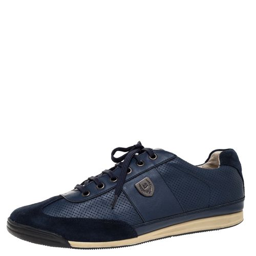 Balmain Blue Perforated Leather And Suede Lace Up Sneakers Size 43 - Balmain - Modalova