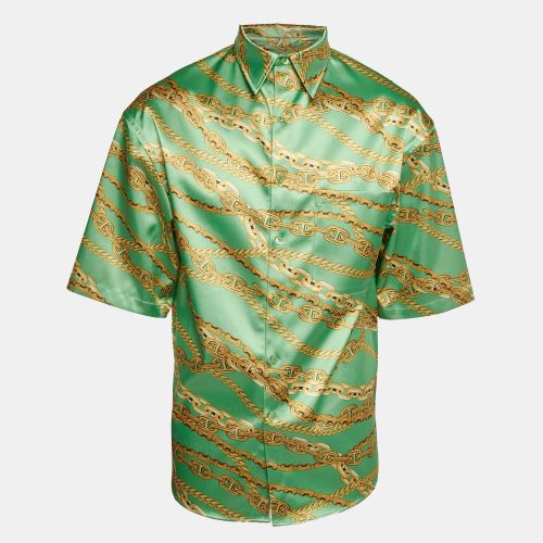 Balenciaga Green Chain Print Satin Short Sleeve Oversized Shirt XS - Balenciaga - Modalova