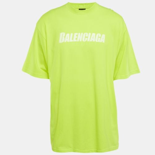 Balenciaga Florescent Yellow Logo Print Cotton Oversized Unisex T-Shirt M - Balenciaga - Modalova