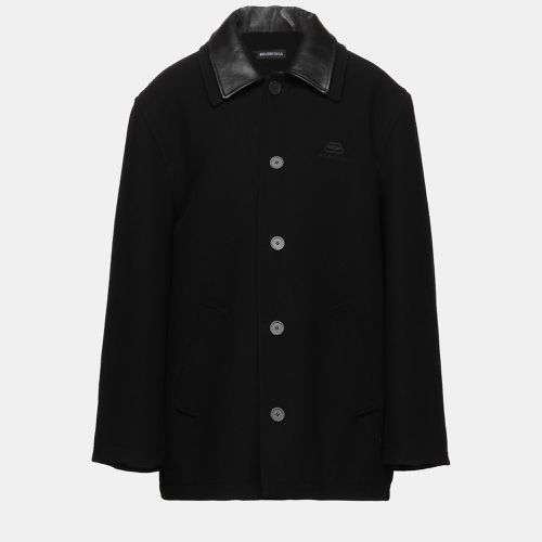 Balenciaga Black Wool Logo Embroidered Overcoat XL (FR 48) - Balenciaga - Modalova