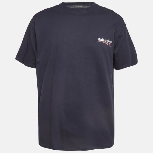 Balenciaga Navy Cotton Knit Logo Printed Crew Neck T-Shirt M - Balenciaga - Modalova