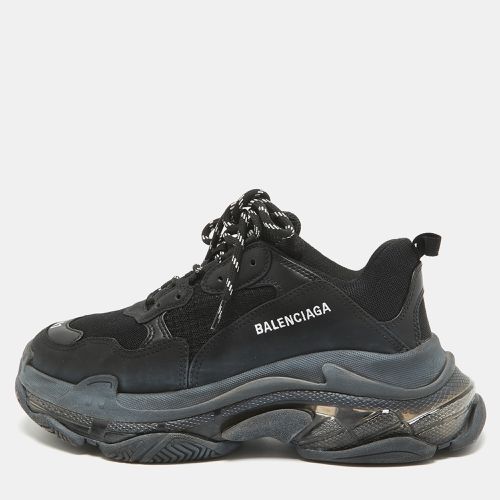 Balenciaga Black Faux Leather and Mesh Triple S Clear Sole Sneakers Size 41 - Balenciaga - Modalova