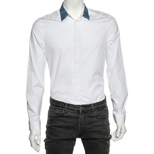 Balenciaga White Cotton Contrast Collar Detail Button Front Shirt M - Balenciaga - Modalova