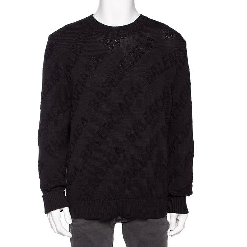 Balenciaga Black Logo Jacquard Cotton Oversized Sweater M - Balenciaga - Modalova