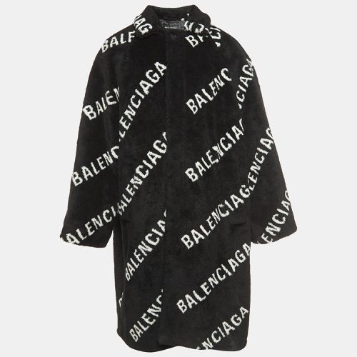 Balenciaga Black Logo Monogram Print Faux Fur Oversized Long Coat S - Balenciaga - Modalova