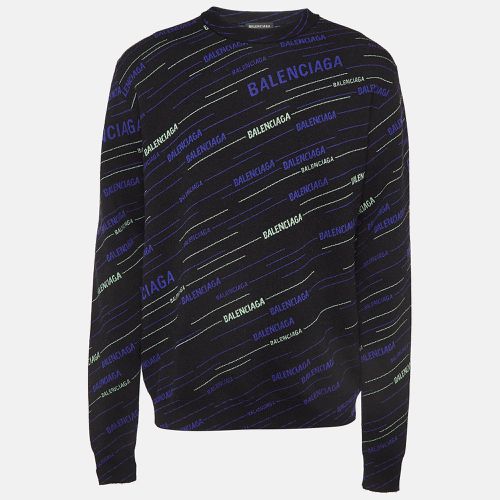 Balenciaga Black Logo Intarsia Wool Sweater M - Balenciaga - Modalova