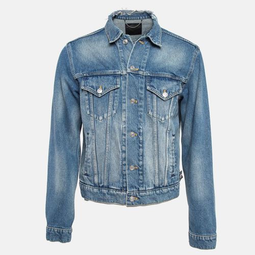 Balenciaga Blue 2017 Campaign Logo Denim Distressed Jacket L - Balenciaga - Modalova