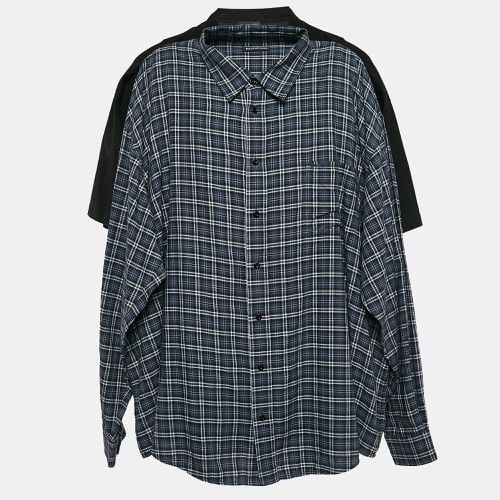 Balenciaga Black/Blue Checked Cotton and Jersey Shirt T-Shirt L - Balenciaga - Modalova