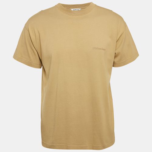 Balenciaga Brown Logo Embroidered Cotton Knit T-Shirt S - Balenciaga - Modalova