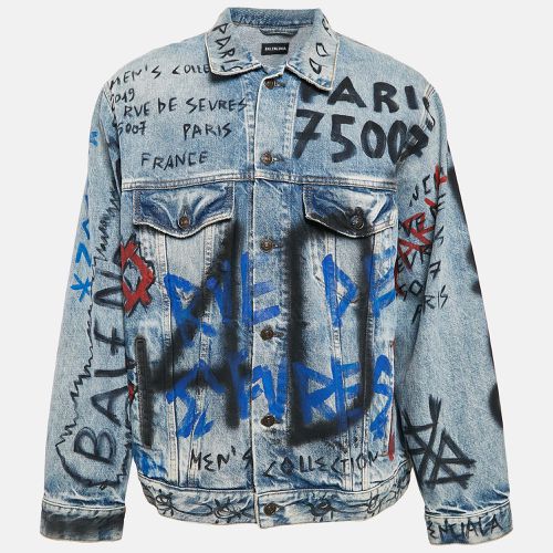 Balenciaga Blue Graphic Print Denim Oversized Jacket XS - Balenciaga - Modalova