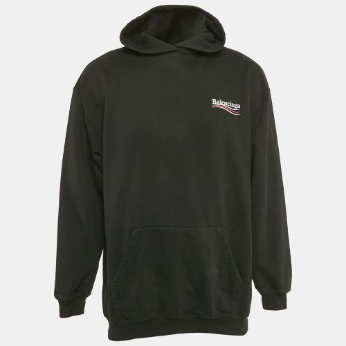 Balenciaga Black Logo Print Cotton Knit Oversized Hoodie S - Balenciaga - Modalova