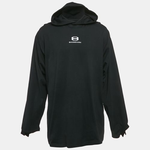 Balenciaga Black Logo Embroidery Cotton Knit Oversized Hoodie M - Balenciaga - Modalova