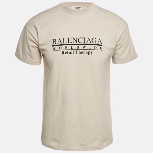 Balenciaga Unisex Beige Logo Print Jersey T-Shirt XXS - Balenciaga - Modalova