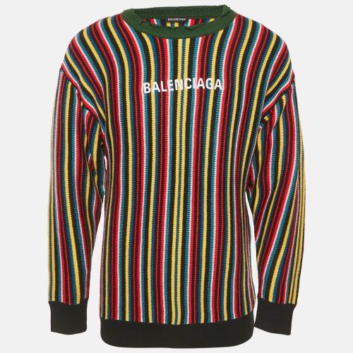 Balenciaga Multicolor Logo Intarsia Striped Wool Blend Oversized Sweater XXS - Balenciaga - Modalova