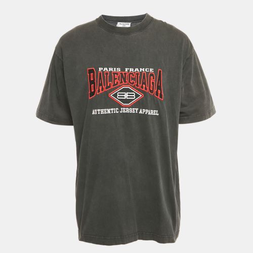 Balenciaga Unisex Grey Logo Embroiderd Jersey Oversized T-Shirt S - Balenciaga - Modalova