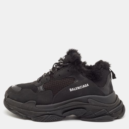 Balenciaga Black Fur and Mesh Triple S Lace Up Sneakers Size 42 - Balenciaga - Modalova