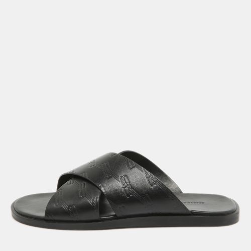 Balenciaga Black Logo Embossed Leather Slides Size 42 - Balenciaga - Modalova