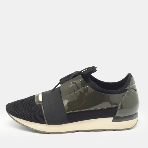 Balenciaga Black/Olive Green Mesh and Patent Leather Race Runner Low Top Sneakers Size 44 - Balenciaga - Modalova