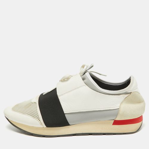 Balenciaga White/Grey Leather and Mesh Race Runner Low Top Sneakers Size 44 - Balenciaga - Modalova