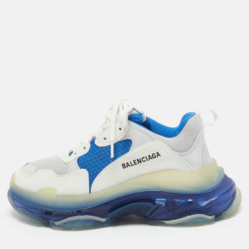 Balenciaga White/Blue Leather and Mesh Triple S Clear Sole Sneakers Size 41 - Balenciaga - Modalova