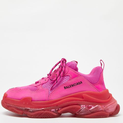 Balenciaga Pink Faux Leather and Mesh Triple S Clear Sole Low Top Sneakers Size 42 - Balenciaga - Modalova