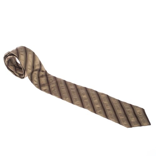 Boss by Hugo Boss Gold Monochrome Diagonal Striped Silk Tie - Boss By Hugo Boss - Modalova