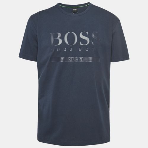 Boss By Hugo Boss Navy Blue Logo Print Cotton Knit Half Sleeve T-Shirt XXL - Boss By Hugo Boss - Modalova