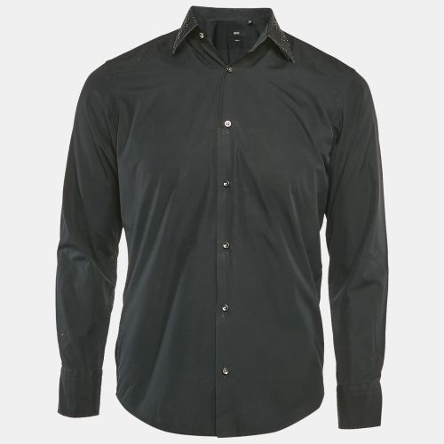 Boss By Hugo Boss Black Two Ply Cotton Collar Embellished Shirt S - Boss By Hugo Boss - Modalova